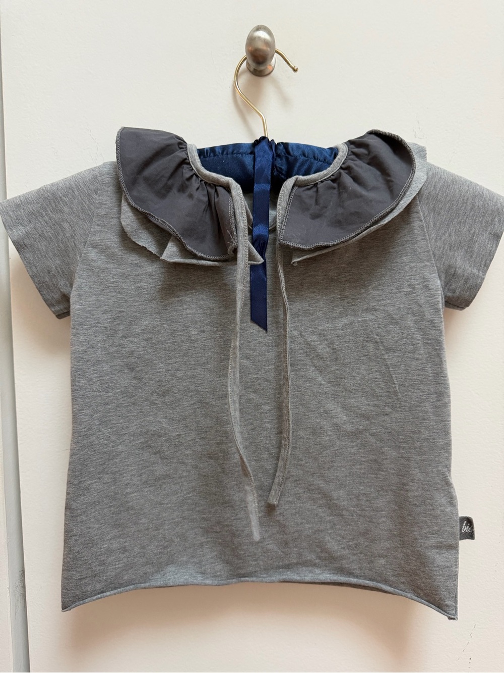 Bisous XXX Grey Collar Cotton Tee for Girls